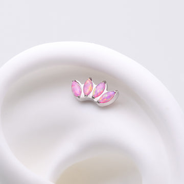 Detail View 1 of Implant Grade Titanium OneFit Threadless Marquise Fire Opal Sparkle Fan Top Part-Pink Opal